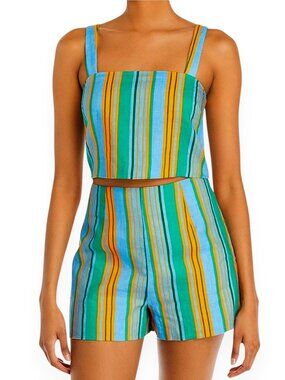 STAUD Rigina Top & Oscar Shorts 2 Piece Set Linen Colorful Stripes New NWT 8 10
